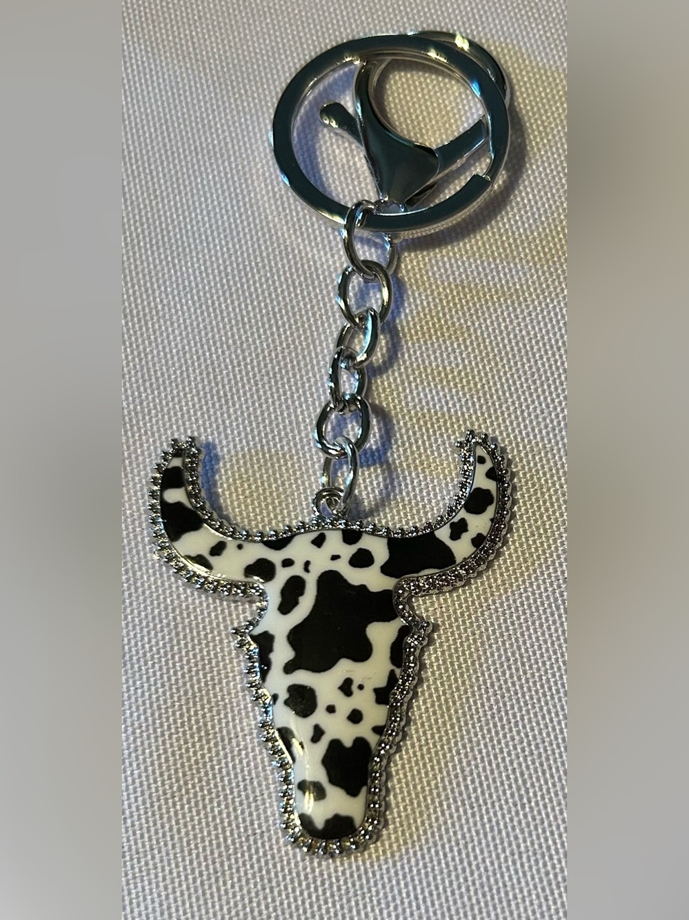 Cow Print Bull Head Keychain Card Holder - Black & White
